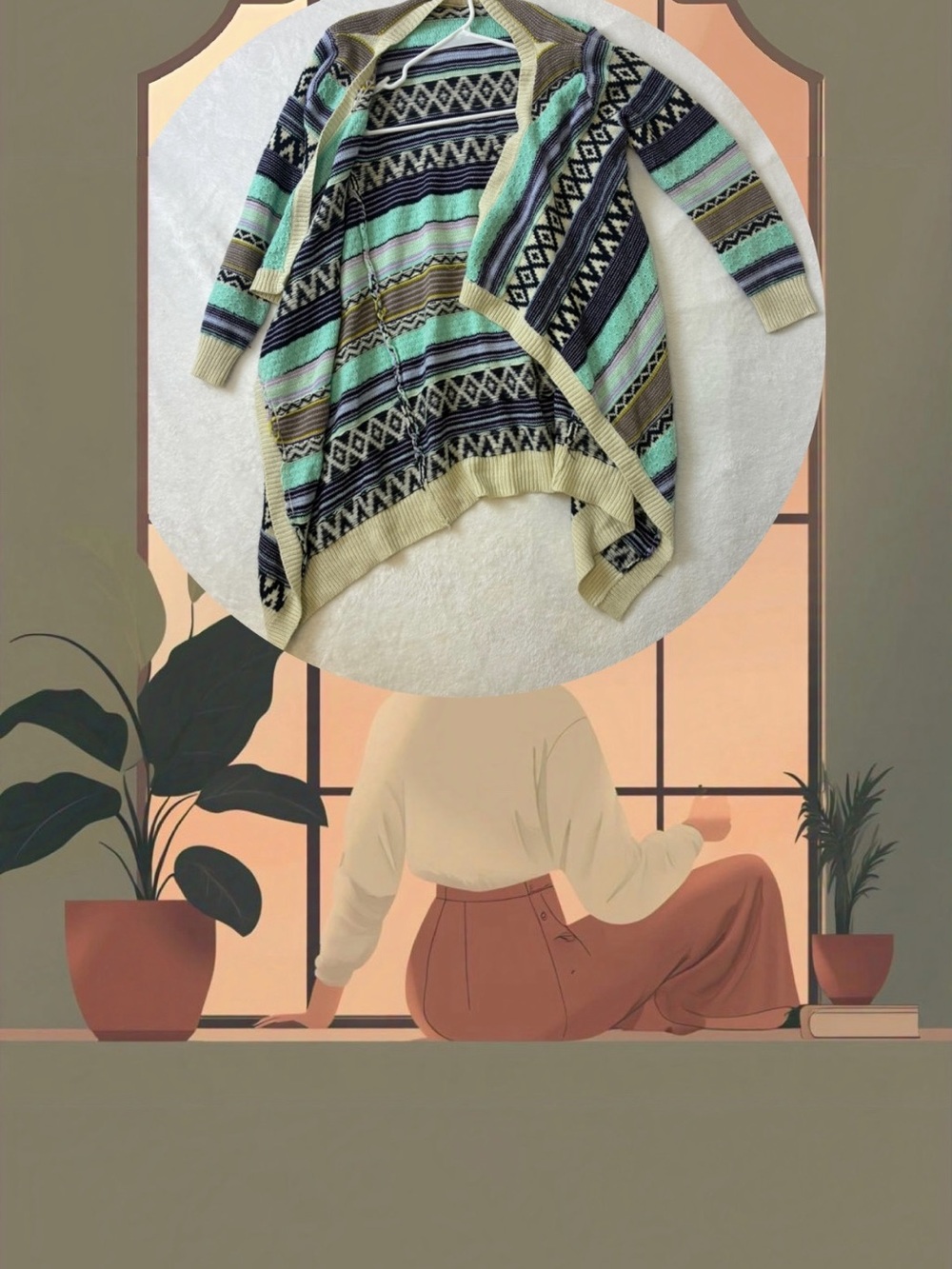 Love Striped Open-Front Cardigan in Mint, Black & Cream